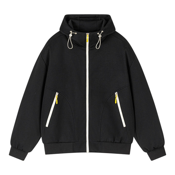 Unisex Oversize Kapuzen-Sweatjacke mit kontrastierenden Reißverschlüssen & geripptem Saum Echoarchiv