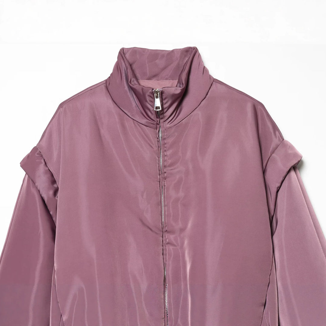 Damen Glänzende Cropped Bomberjacke mit Stehkragen und elastischem Bund Echo Archiv