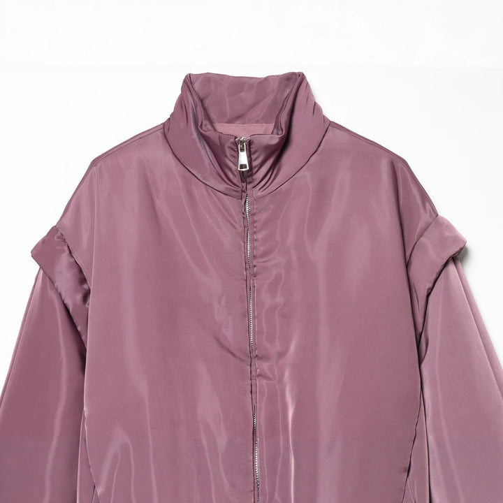 Damen Glänzende Cropped Bomberjacke mit Stehkragen und elastischem Bund Echo Archiv