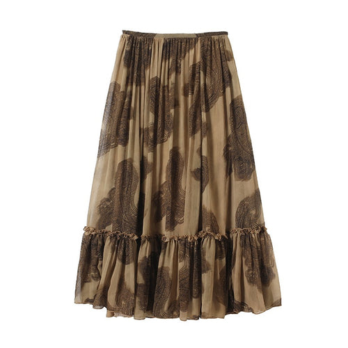Damen Maxirock aus Chiffon mit Plissée, Elastischem Bund und Volantsaum Echo Archiv