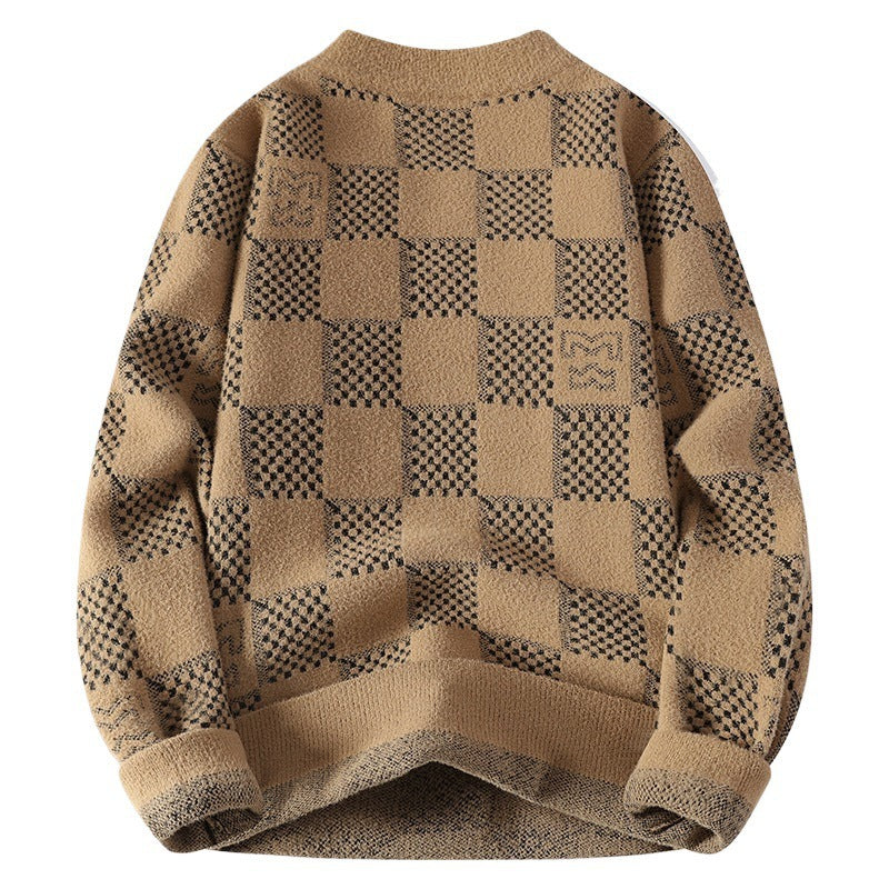 Herren nan karierter Oversize-Strickpullover mit Rundhalsausschnitt, weichem Feinstrick und strukturierter Jacquard-Musterung Echo Archiv