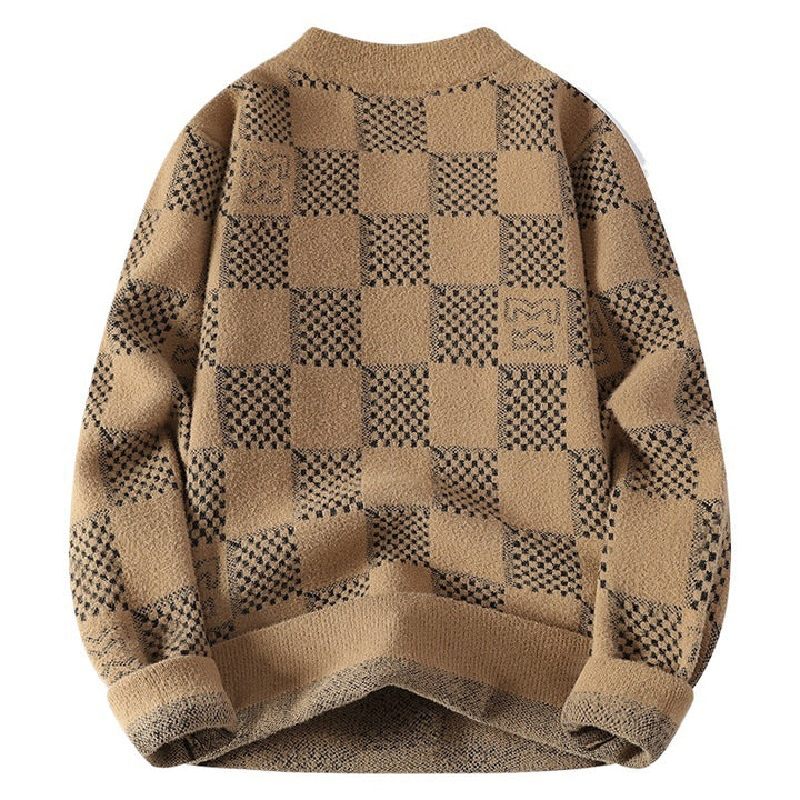 Herren nan karierter Oversize-Strickpullover mit Rundhalsausschnitt, weichem Feinstrick und strukturierter Jacquard-Musterung Echo Archiv