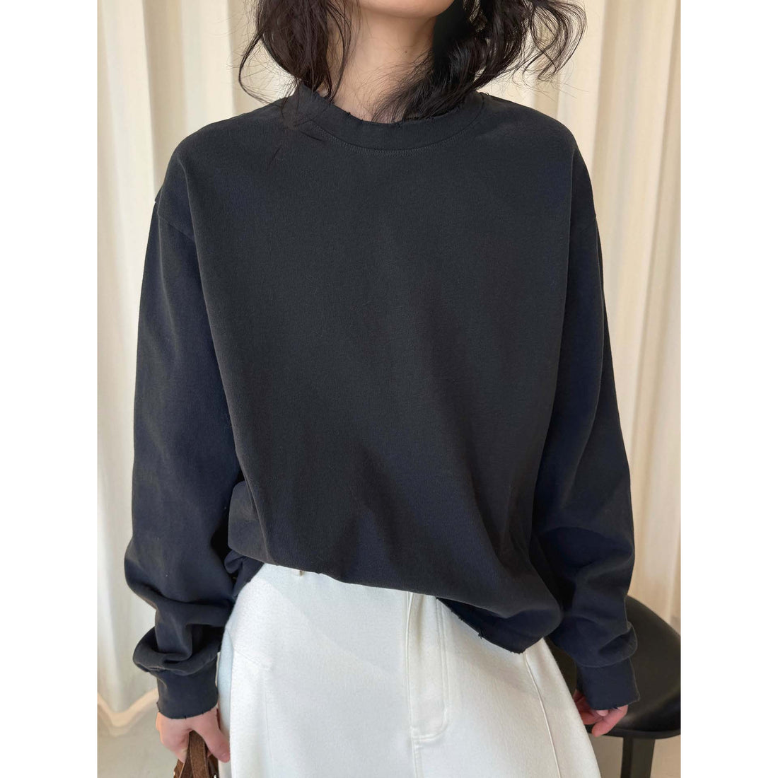 Damen Boxy‑Sweatshirt mit rohem Kantenbesatz und überschnittener Schulter Echoarchiv