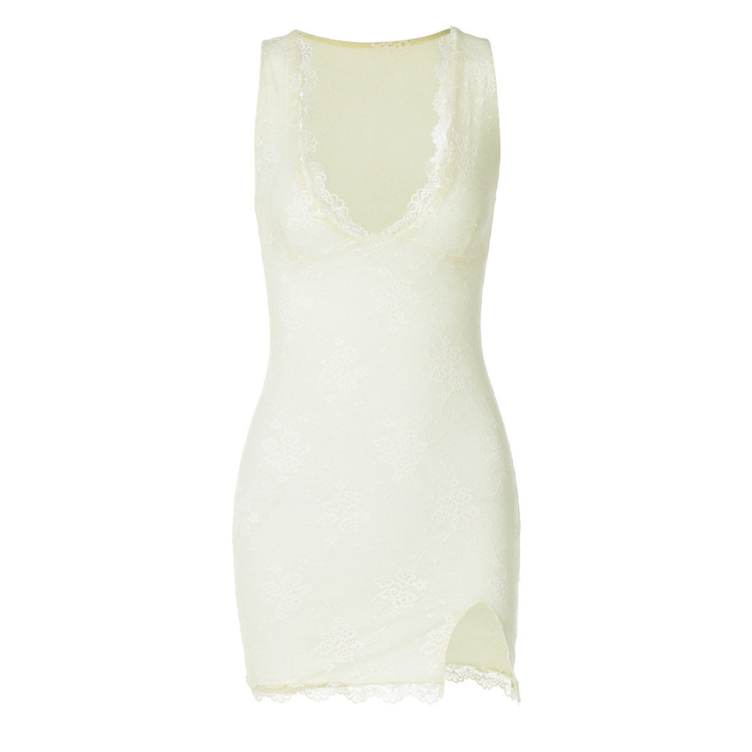 Damen figurumschmeichelndes Spitzenkleid mit V-Ausschnitt und feinen Details Echo Archiv
