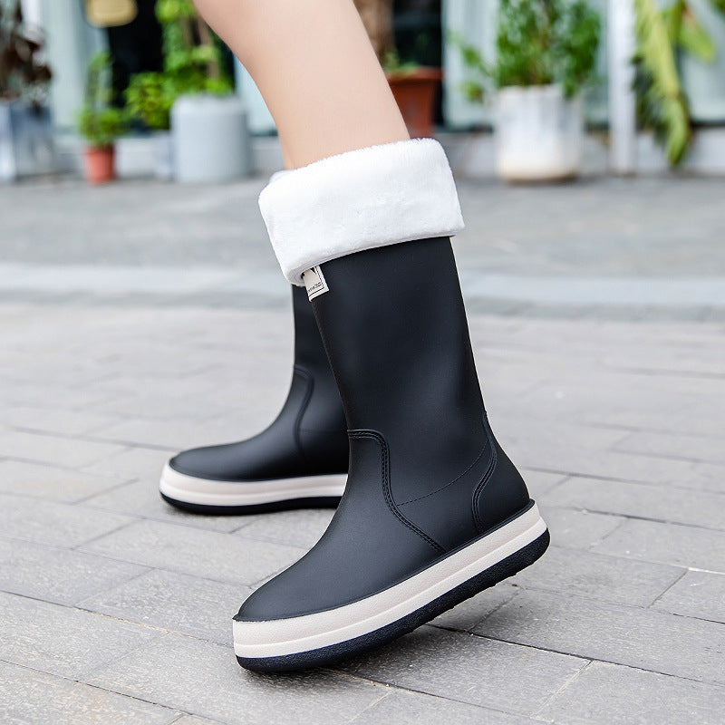 Damen Mittelhohe Plateau-Regenstiefel mit wasserfester Vollgummi-Konstruktion Echoarhiv
