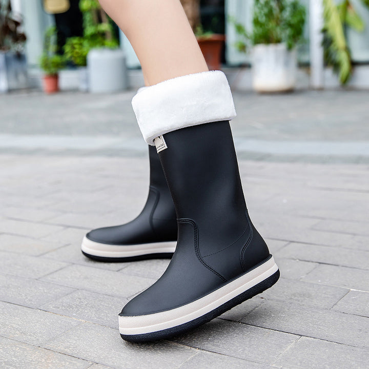 Damen Mittelhohe Plateau-Regenstiefel mit wasserfester Vollgummi-Konstruktion Echoarhiv
