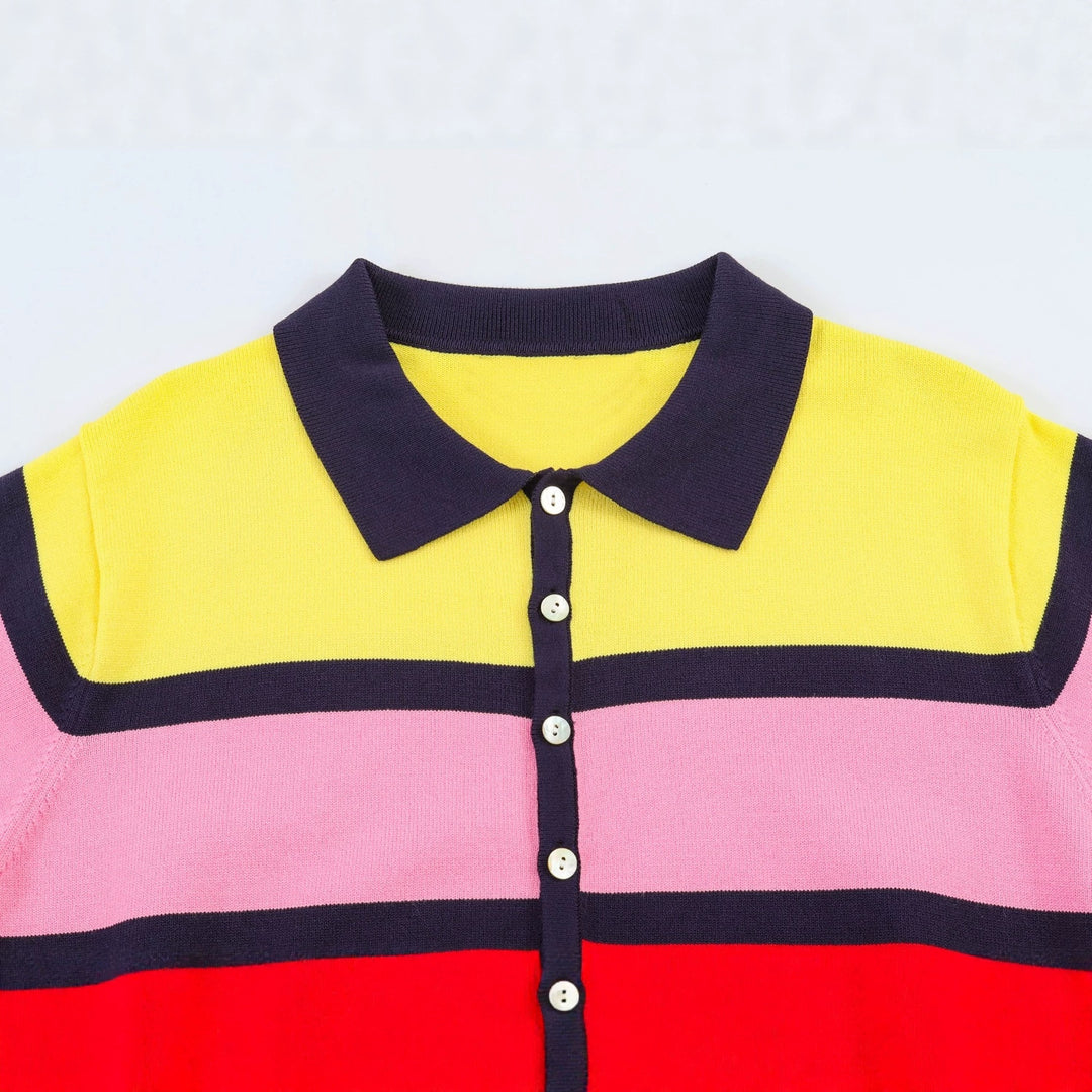 Damen Kurzarm Polo-Shirt mit buntem Streifenmuster Echo Archiv