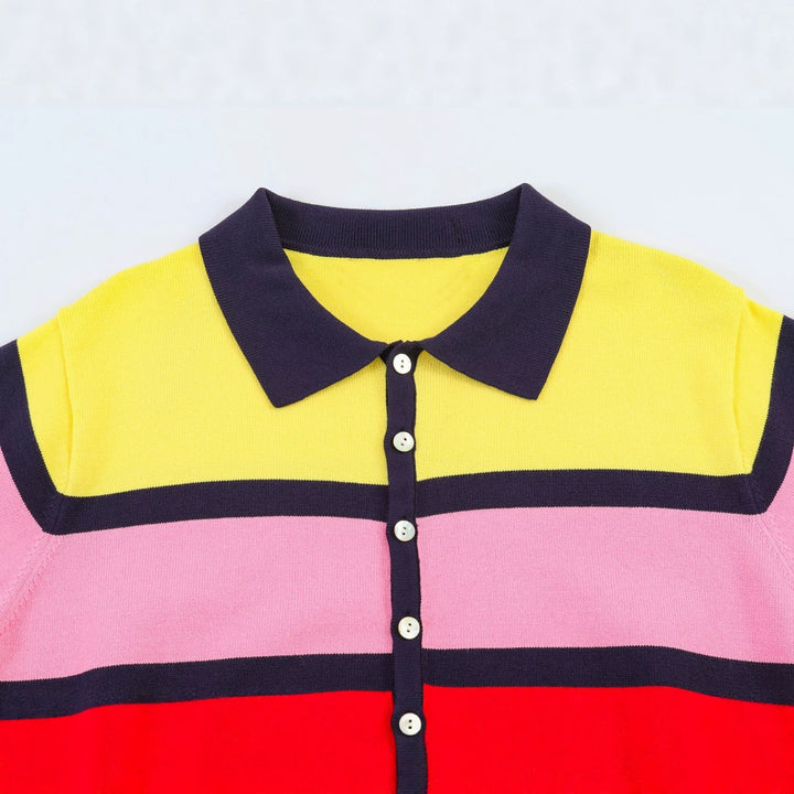 Damen Kurzarm Polo-Shirt mit buntem Streifenmuster Echo Archiv