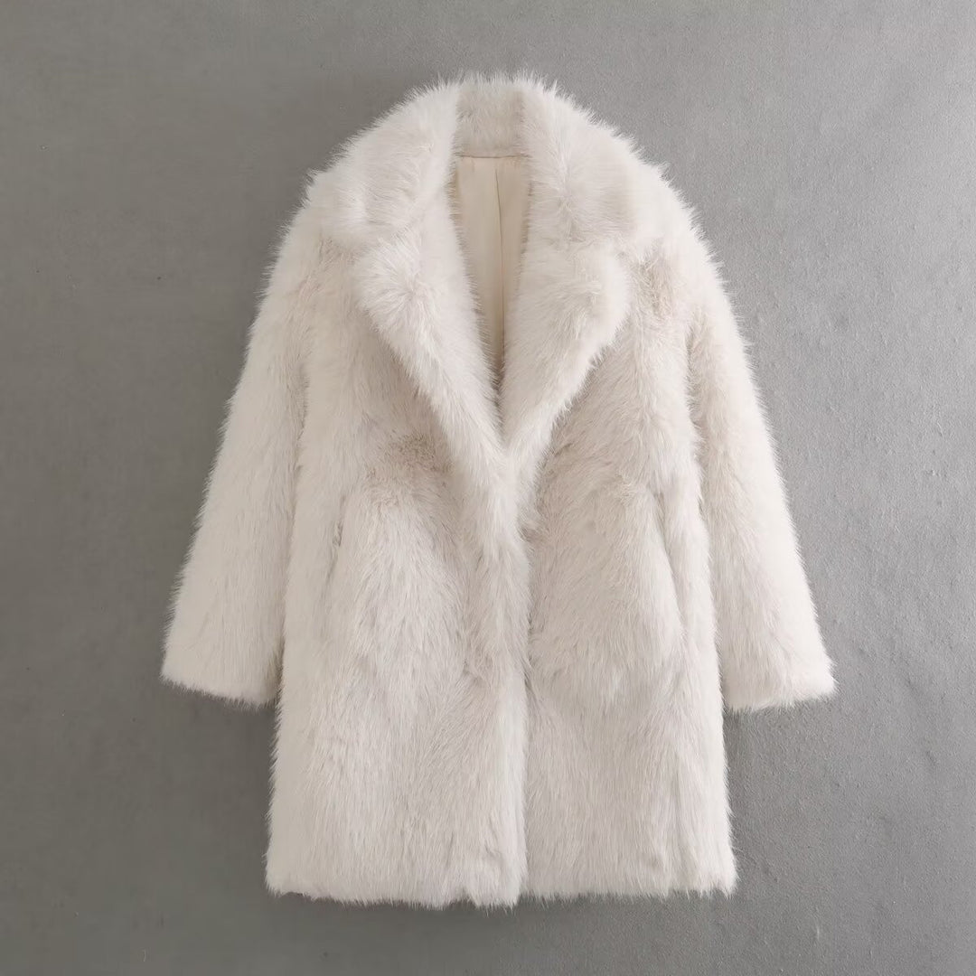 Damen nan luxuriöser Kunstfellmantel mit Schalkragen, mittellanger Silhouette und verdeckten Eingrifftaschen Echo Archiv