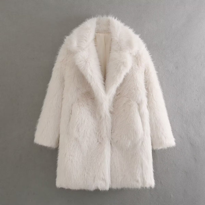 Damen nan luxuriöser Kunstfellmantel mit Schalkragen, mittellanger Silhouette und verdeckten Eingrifftaschen Echo Archiv