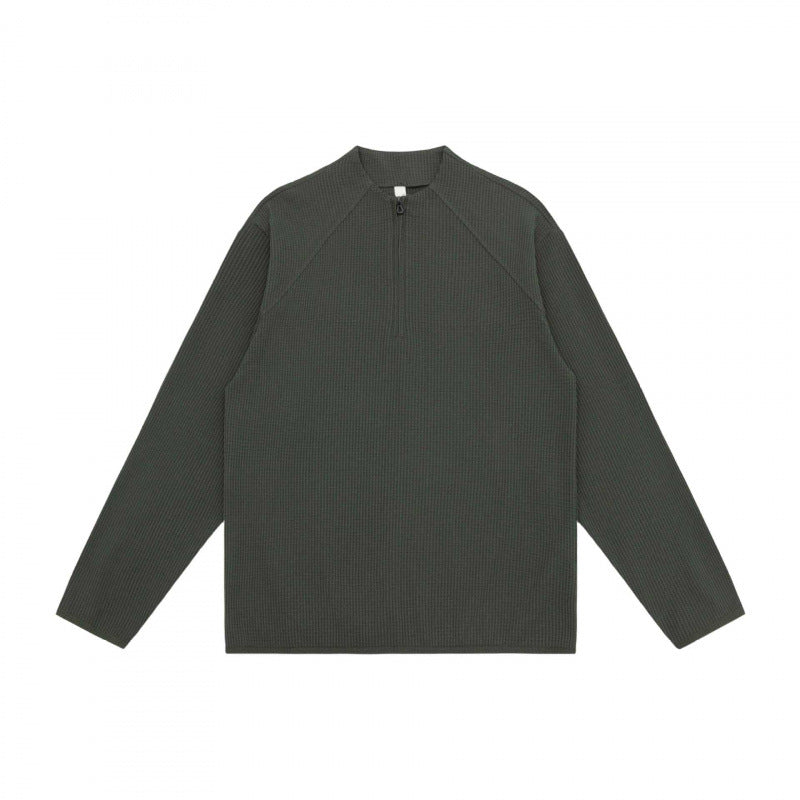 Unisex Waffelstrick-Halbzip-Pullover mit Raglanärmeln Echo Archiv