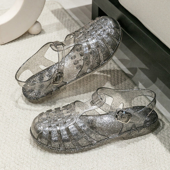 Damen Glitzernde Freizeit-Sandalen Im Riemchen-Stil mit Verstellbarem Verschluss Echoarchiv