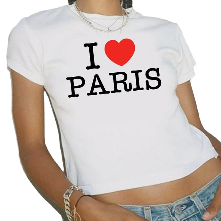 Damen Crop-T-Shirt mit künstlerischem Statementdruck Echo Archiv