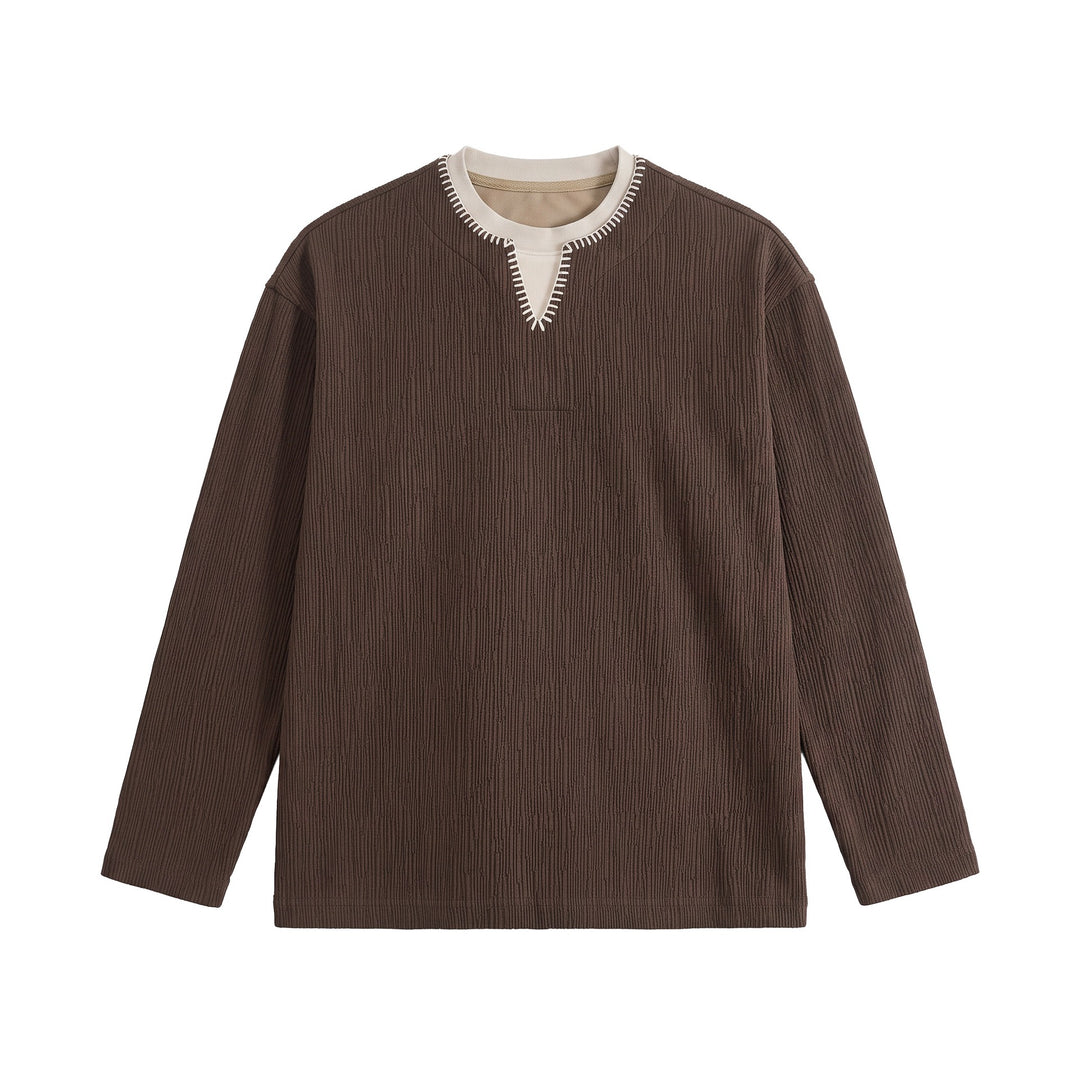 Herren Texturierter Sweatshirt-Pullover mit Lagenkragen und dekorativer Ziernaht Echoarchiv