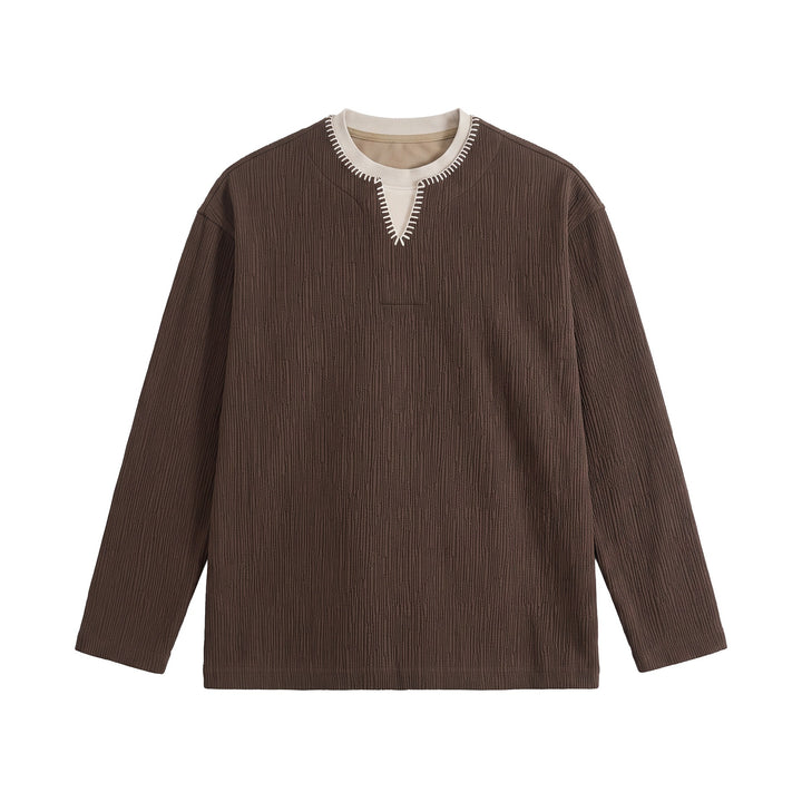 Herren Texturierter Sweatshirt-Pullover mit Lagenkragen und dekorativer Ziernaht Echoarchiv
