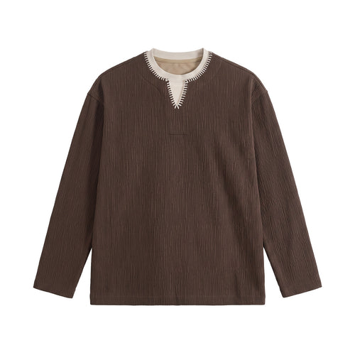 Herren Texturierter Sweatshirt-Pullover mit Lagenkragen und dekorativer Ziernaht Echoarchiv