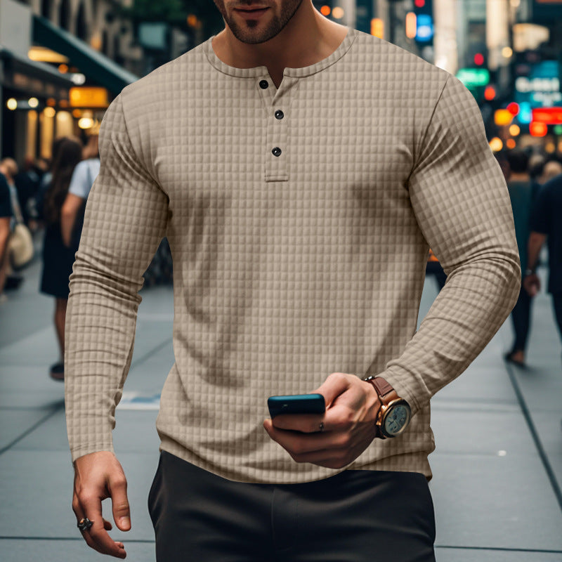 Herren Langarm-Henley-Shirt mit strukturiertem Design Echoarchiv