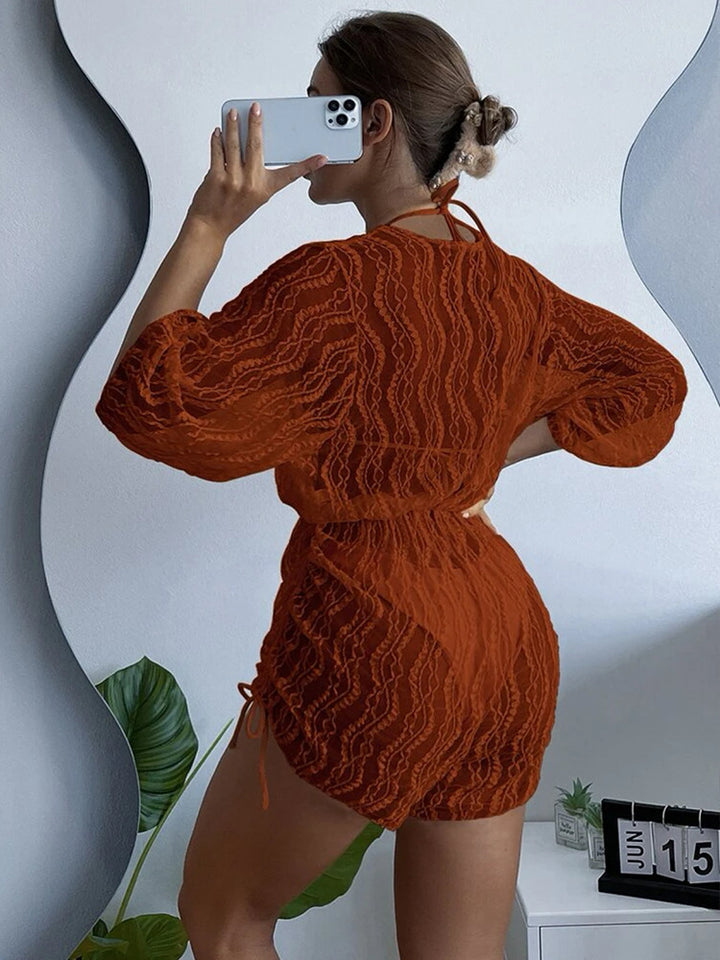 Damen Transparente Strandjacke mit voluminösen Ärmeln und raffiniertem Rückendetail Echo Archiv