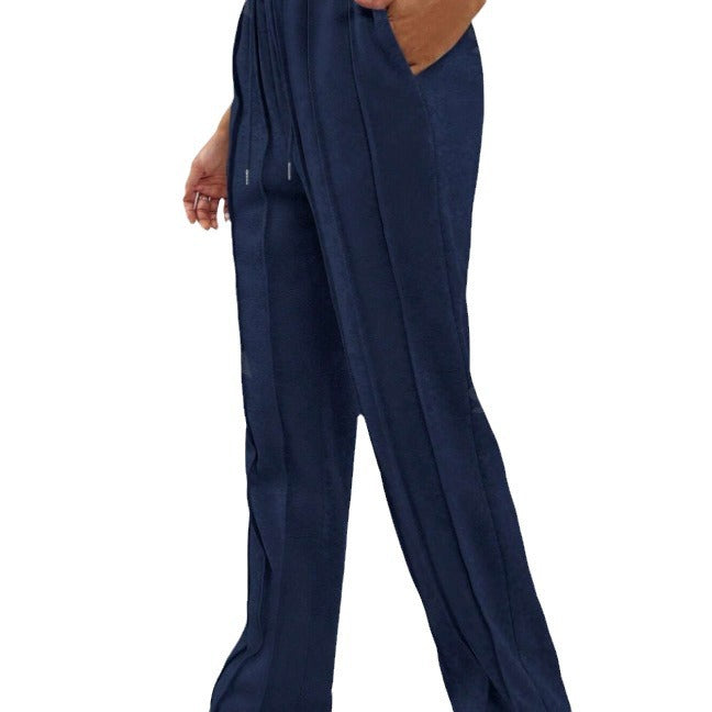Damen Weite High-Waist Plissee-Hose mit Tunnelzug und markanter Bügelfalte Echoarchiv