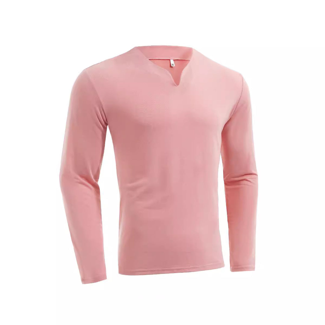 Herren nan Langarmshirt mit V-Ausschnitt Slim Fit Baumwollmix und elastischem Komfortbund Echo Archiv