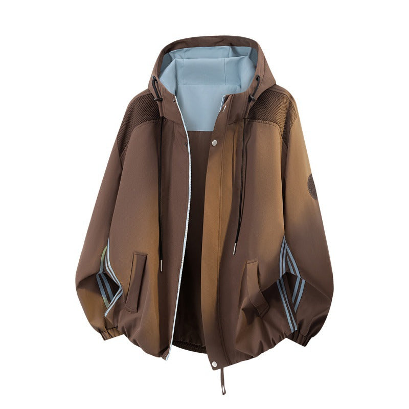 Herren Sportlich-urbane Oversize Windbreaker-Jacke mit Kapuze, reflektierenden Einsatzstreifen und elastischem Saum Echoarchiv