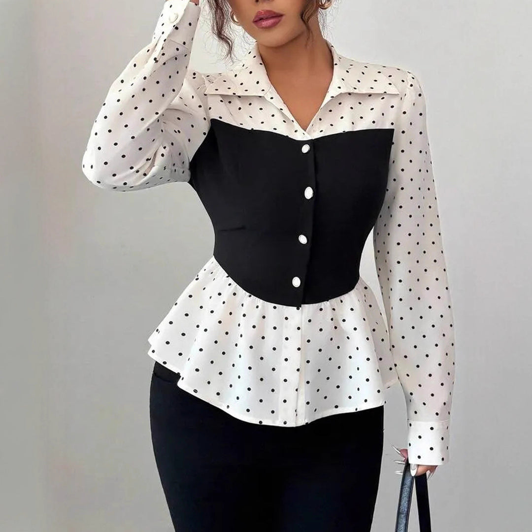 Damen Zweiteilig wirkende Bluse mit Korsagen‑Optik und Peplum – Avérine
