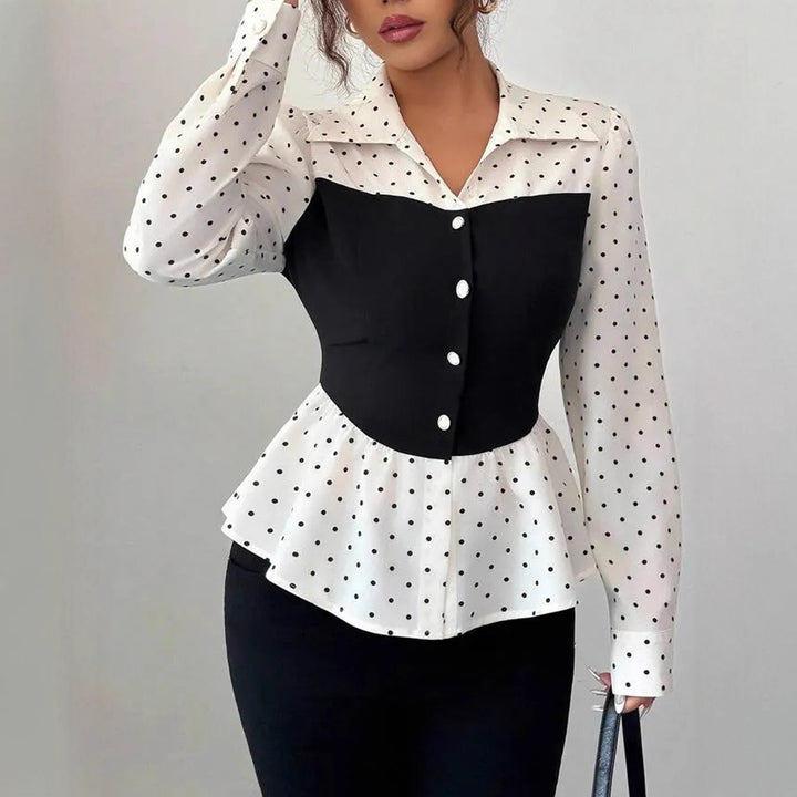 Damen Zweiteilig wirkende Bluse mit Korsagen‑Optik und Peplum – Avérine