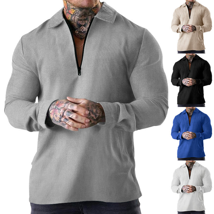 Herren modisches Langarm-Henley-Shirt mit dekorativem Reißverschluss Echoarchiv