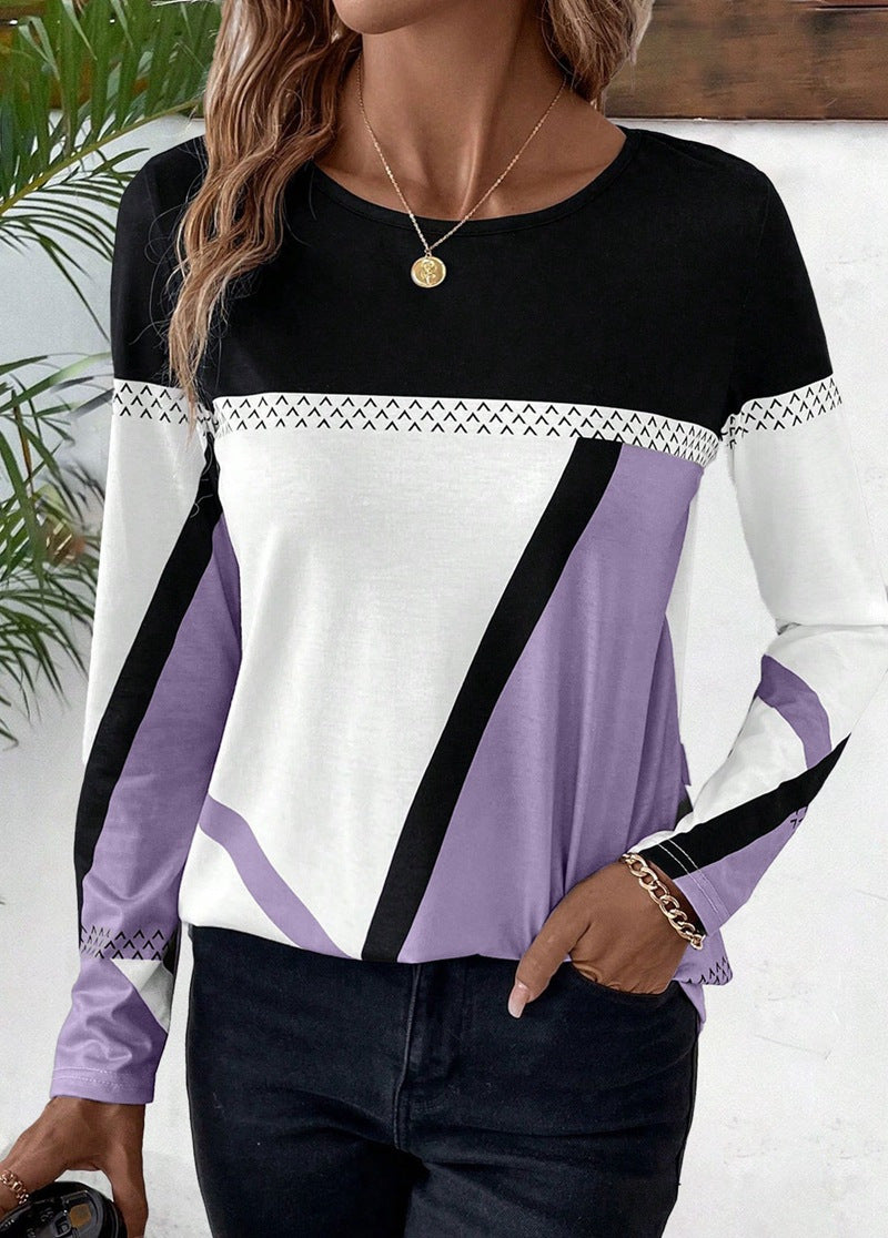 Damen Langarmshirt mit geometrischem Blockprint und Rundhalsausschnitt Echo Archiv