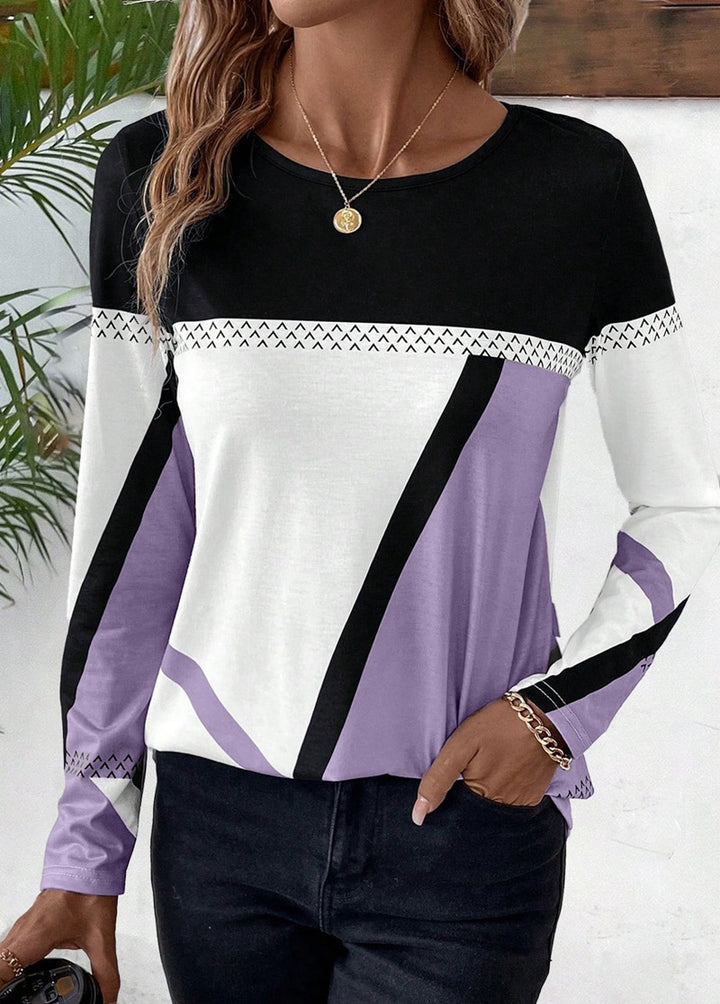 Damen Langarmshirt mit geometrischem Blockprint und Rundhalsausschnitt Echo Archiv
