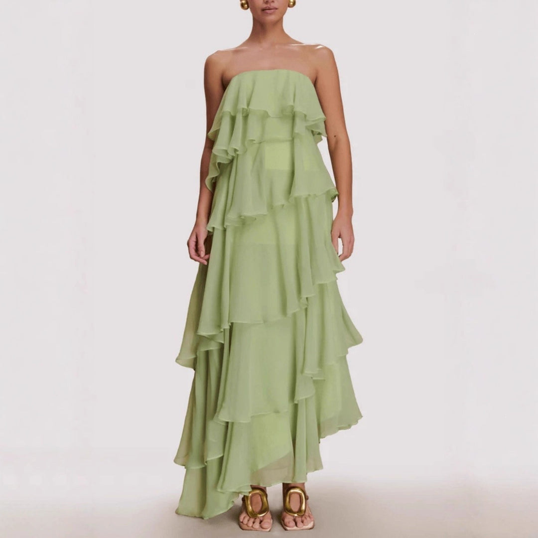 Damen Langes Rüschensommerkleid mit gerafften Details Echo Archiv