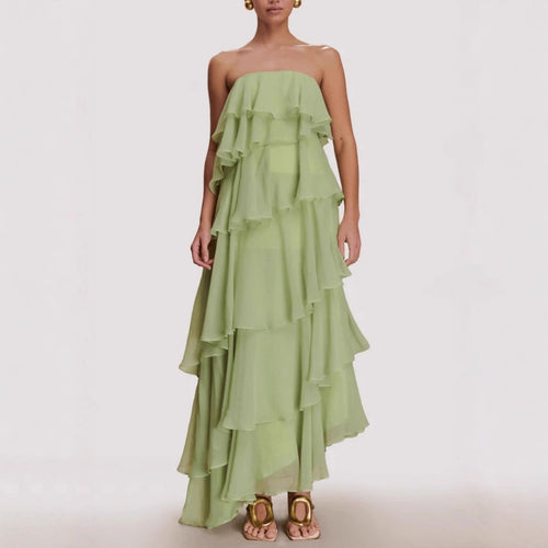 Damen Langes Rüschensommerkleid mit gerafften Details Echo Archiv