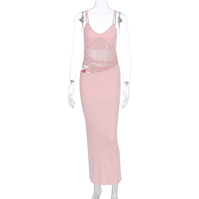 Damen elegantes bodenlanges Wickelkleid mit feinen Trägern und figurformendem Design Echo Archiv