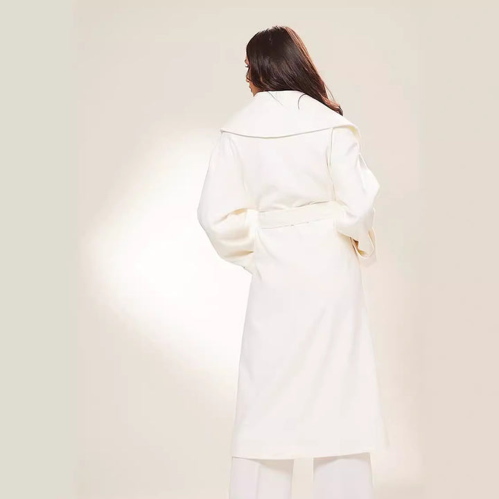 Damen Langer Oversize-Wickelmantel mit großzügigem Schalkragen und Bindegürtel Echoarchiv