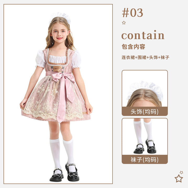 Damen nan festliches Kinderdirndl mit Spitzenoberteil, Satin-Schürze und Puffärmeln Echo Archiv