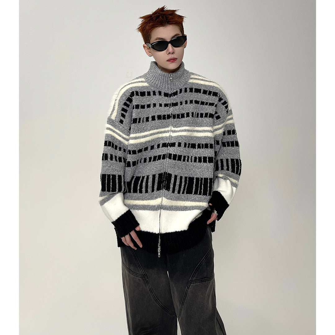 Herren Trendige Oversized Strickjacke mit Reißverschluss Echoarchiv
