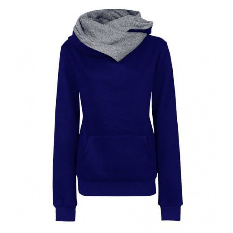 Damen Taillierter Kapuzenpullover mit überlappendem Schalkragen und Kängurutasche – Auréline