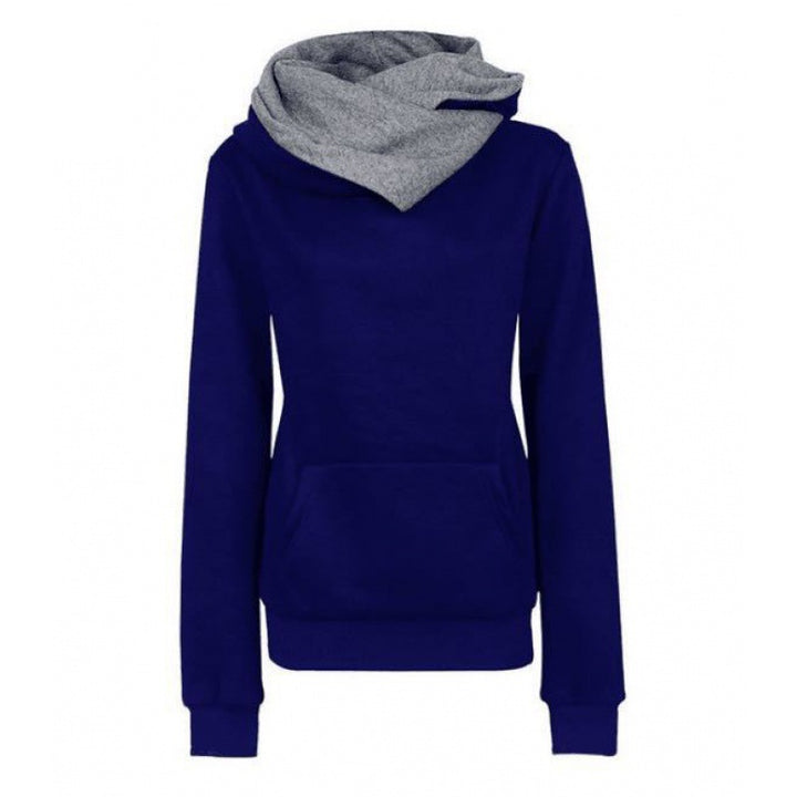 Damen Taillierter Kapuzenpullover mit überlappendem Schalkragen und Kängurutasche – Auréline