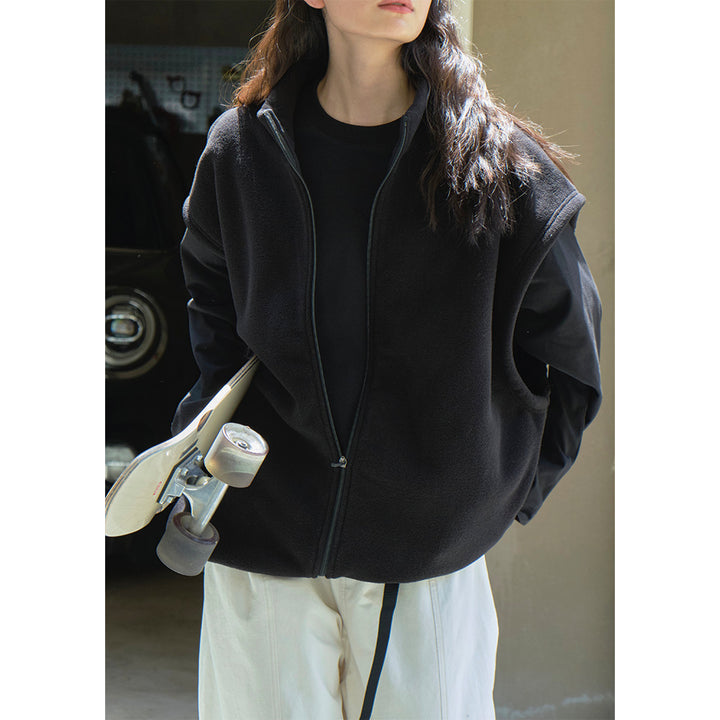 Damen Oversize-Fleece-Weste mit Reißverschluss und Stehkragen Echoarchiv