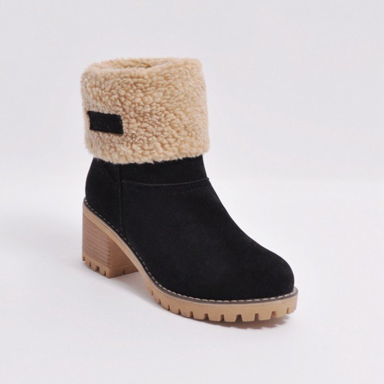 Damen nan gefütterte Kurzstiefelette mit Umschlag-Fellmanschette, Wildlederoptik und robuster Profilsohle Echo Archiv