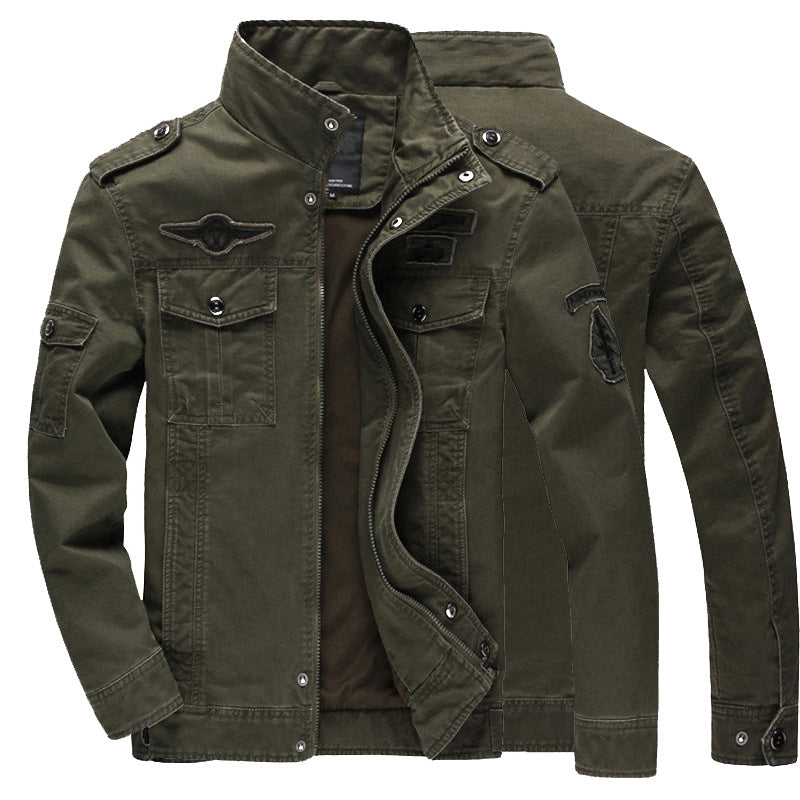 Herren Military-Utility Jacke aus Canvas mit Stehkragen, Schulterklappen und Mehrfachtaschen Echoarchiv