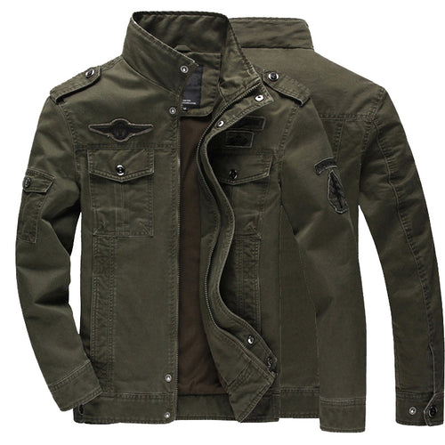 Herren Military-Utility Jacke aus Canvas mit Stehkragen, Schulterklappen und Mehrfachtaschen Echoarchiv