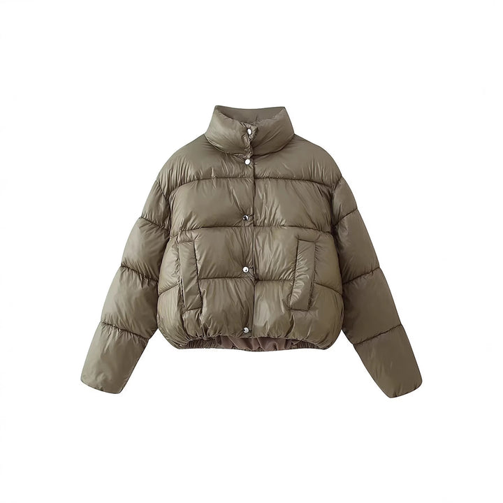 Damen Kurzer wattierter Boxy-Parka mit hohem Stehkragen und Druckknöpfen Echoarchiv