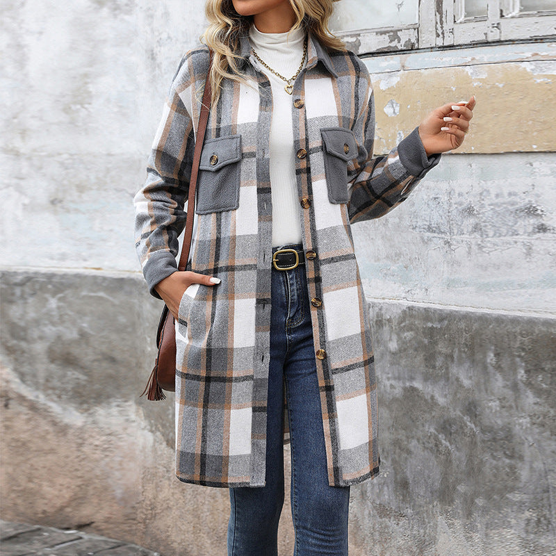Damen Karierte Hemdblusenkleid mit Taschen Echo Archiv