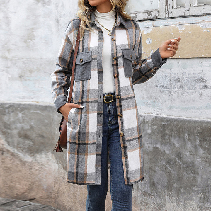 Damen Karierte Hemdblusenkleid mit Taschen Echo Archiv