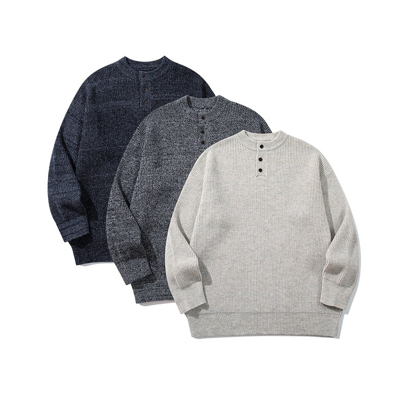 Herren Grobstrick-Henleypullover mit halber Knopfleiste und Rippbündchen Echoarchiv