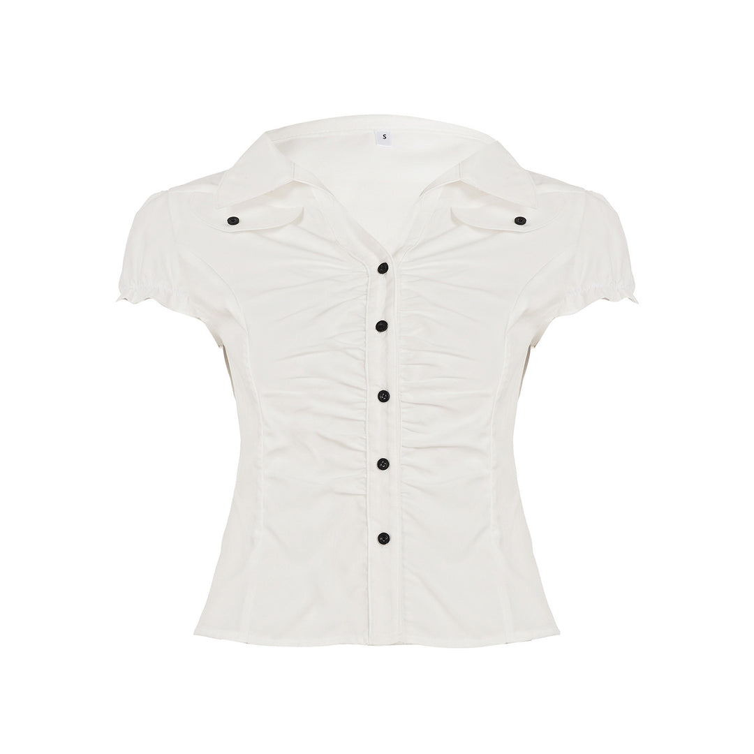 Damen figurbetontes Blusenshirt mit eleganten Rüschendetails und Knopfverschluss Echo Archiv
