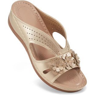 Damen nan komfortable Keilsandalette mit floralem Zierbesatz und gepolstertem Fußbett Echo Archiv