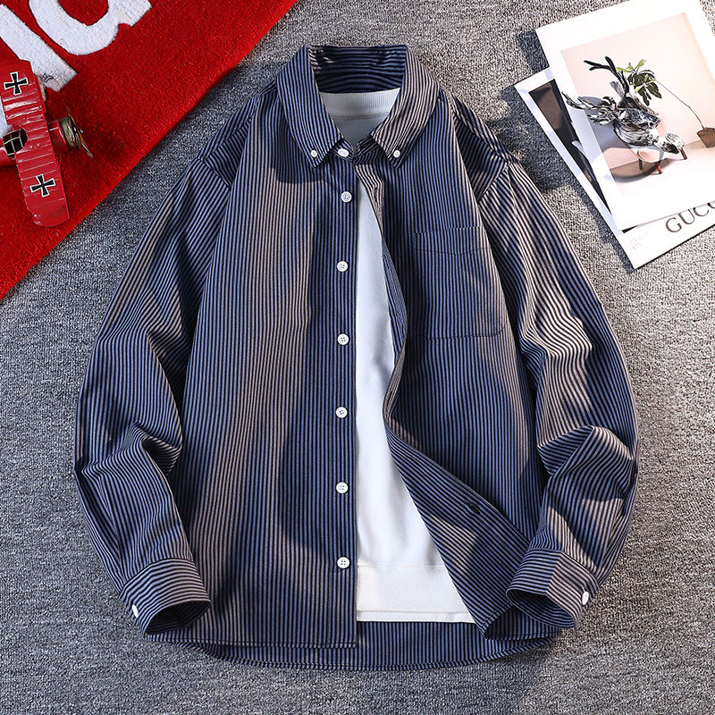 Herren nan gestreifte Overshirt Hemdjacke aus Baumwollmischung mit Brusttasche Echo Archiv