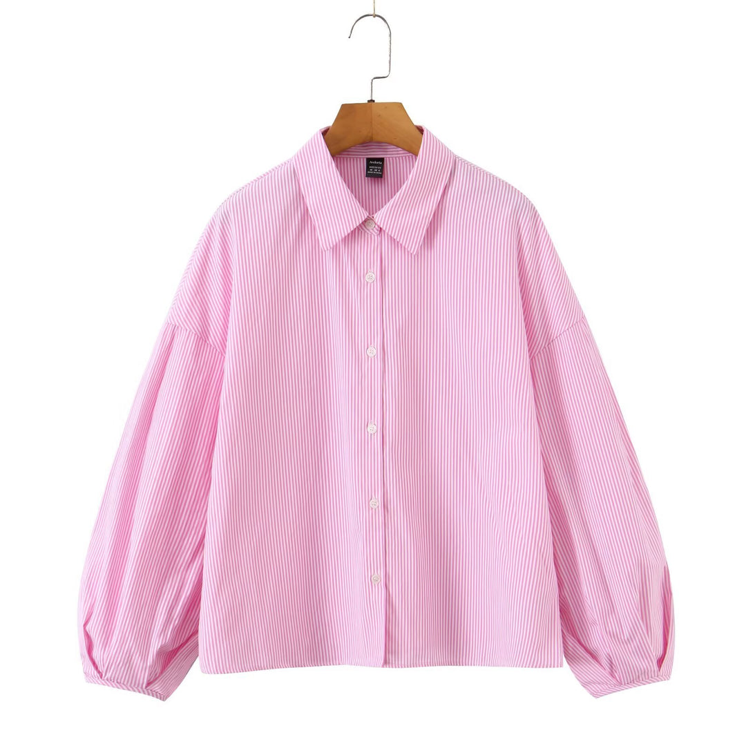 Damen Zweiteiliges gestreiftes Set mit Oversize-Hemd und High‑Waist-Plazzohose Echo Archiv